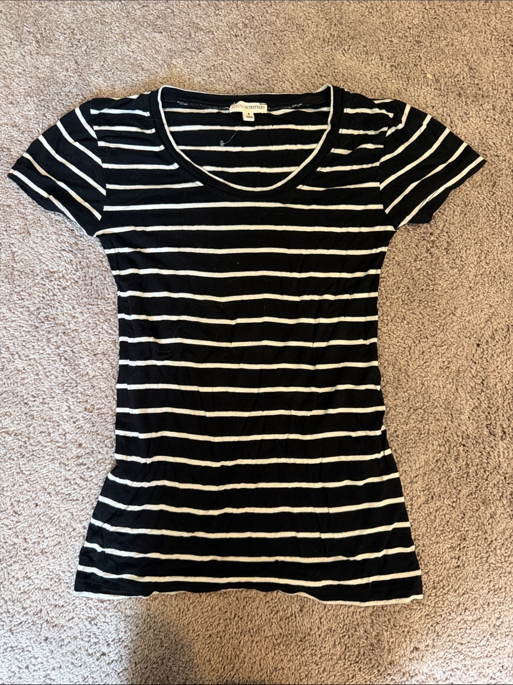 Zenana Outfitters Black & White Striped Scoop Neck Tee Shirt